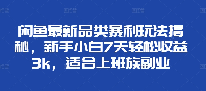 闲鱼最新品类暴利玩法揭秘，新手小白7天轻松赚3000+，适合上班族副业-时光资源网
