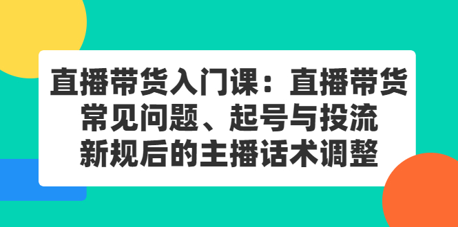 直播带货入门课：直播带货常见问题、起号与投流、新规后的主播话术调整-时光资源网