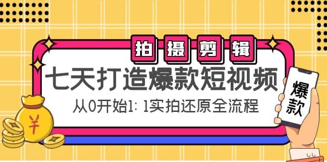 七天打造爆款短视频：拍摄+剪辑实操，从0开始1:1实拍还原实操全流程-时光资源网