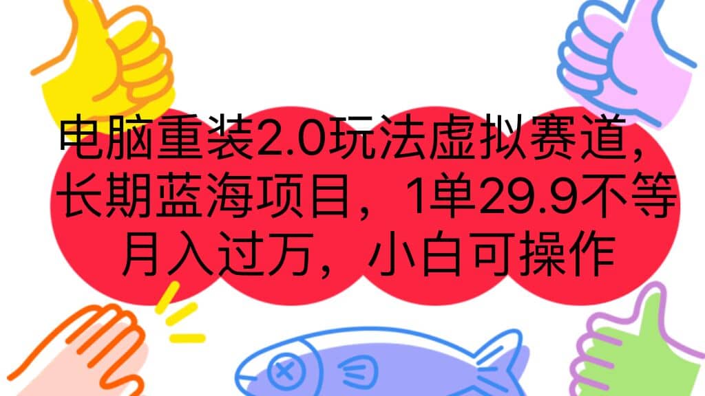 电脑重装2.0玩法虚拟赛道，长期蓝海项目 一单29.9不等 月入过万 小白可操作-时光资源网