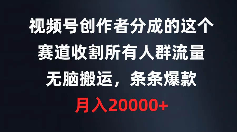 视频号创作者分成的这个赛道，收割所有人群流量，无脑搬运，条条爆款，…-时光资源网