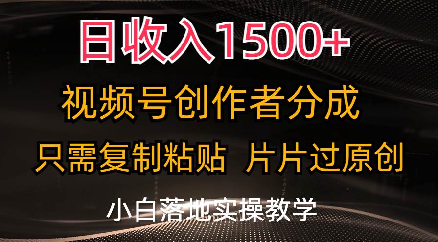 日收入1500+，视频号创作者分成，只需复制粘贴，片片过原创，小白也可…-时光资源网