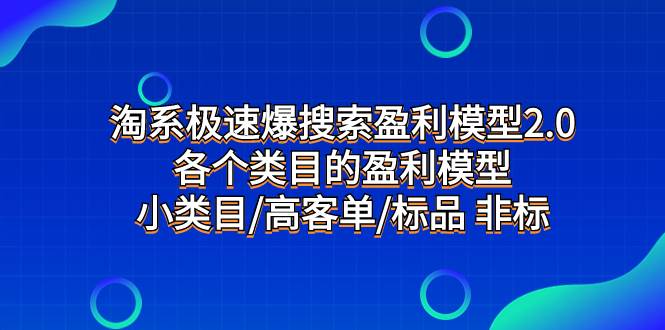 淘系极速爆搜索盈利模型2.0，各个类目的盈利模型，小类目/高客单/标品 非标-时光资源网