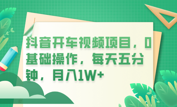 抖音开车视频项目，0基础操作，每天五分钟，月入1W+-时光资源网