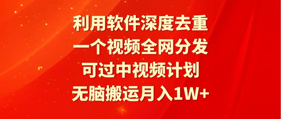 利用软件深度去重，一个视频全网分发，可过中视频计划，无脑搬运月入1W+-时光资源网