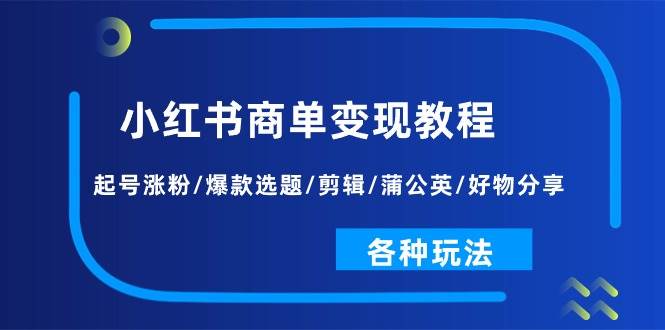 小红书商单变现教程：起号涨粉/爆款选题/剪辑/蒲公英/好物分享/各种玩法-时光资源网