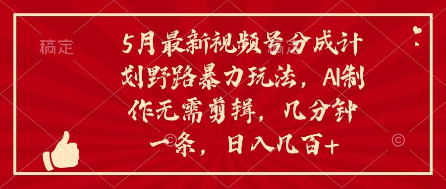 5月最新视频号分成计划野路暴力玩法，ai制作，无需剪辑。几分钟一条，…-时光资源网