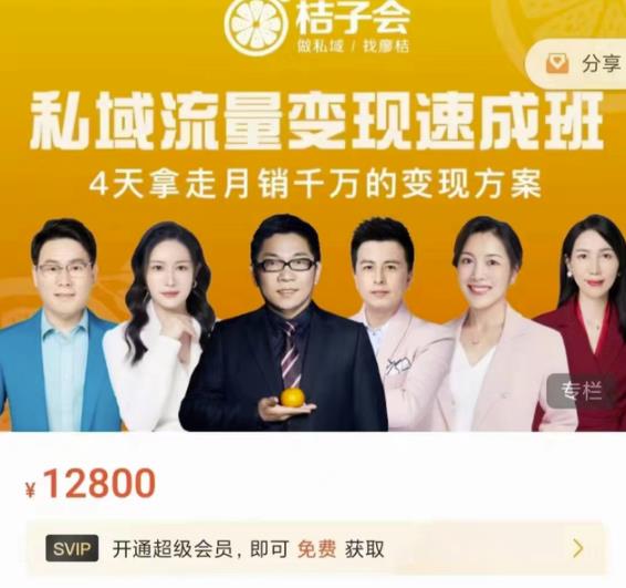 桔子会·私域流量变现速成班，4天拿走月销千万的变现方案 价值12800元-时光资源网
