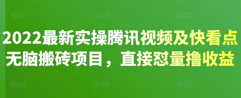 2022最新实操腾讯视频及快看点无脑搬砖项目，直接怼量撸收益-时光资源网