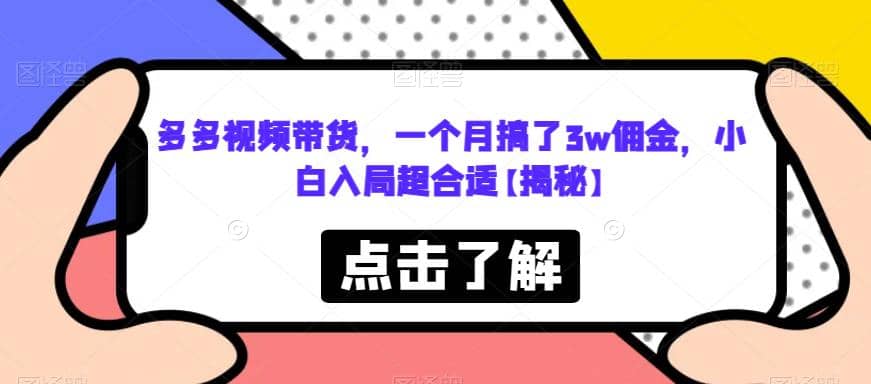 多多视频带货，一个月搞了3w佣金，小白入局超合适【揭秘】-时光资源网