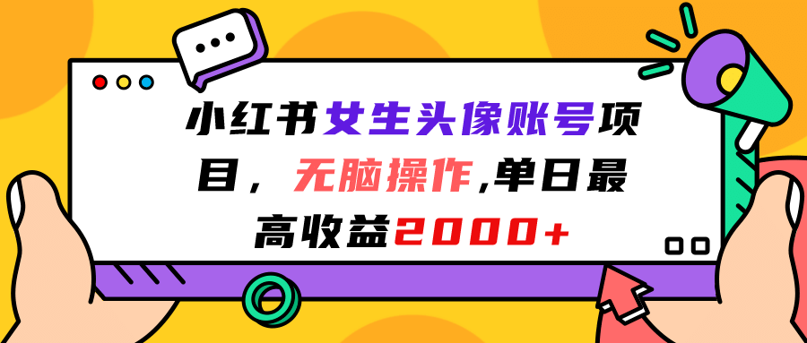 小红书女生头像账号项目，无脑操作，单日最高收益2000+-时光资源网
