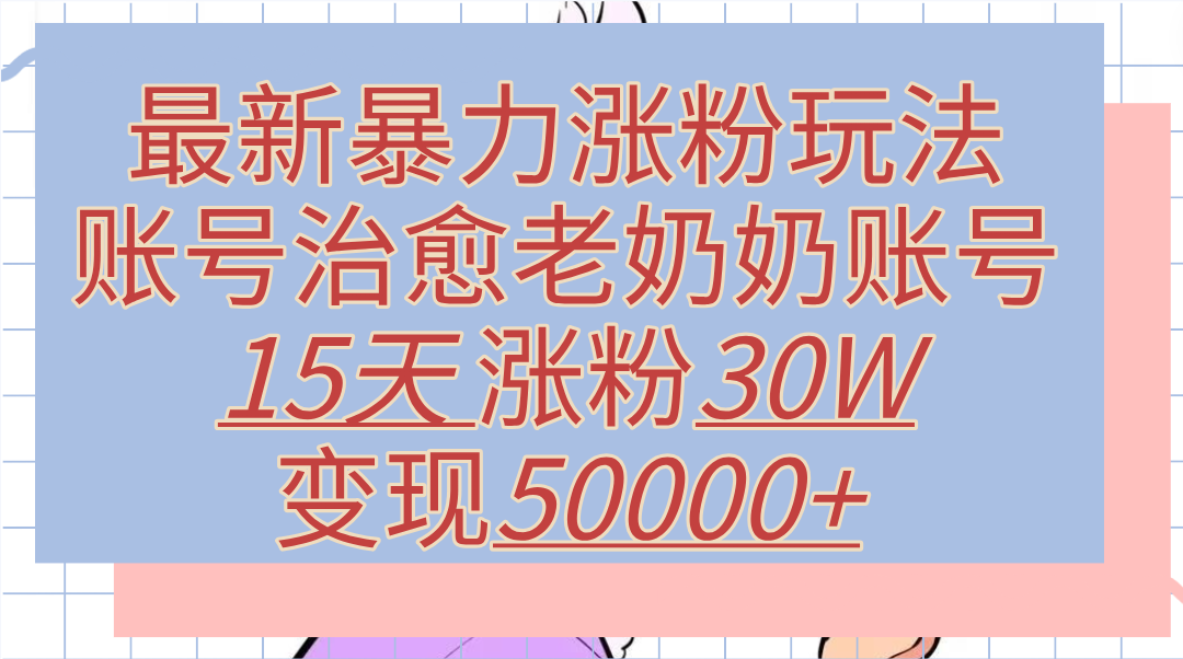 最新暴力涨粉玩法，治愈老奶奶账号，15天涨粉30W，变现50000+【揭秘】-时光资源网