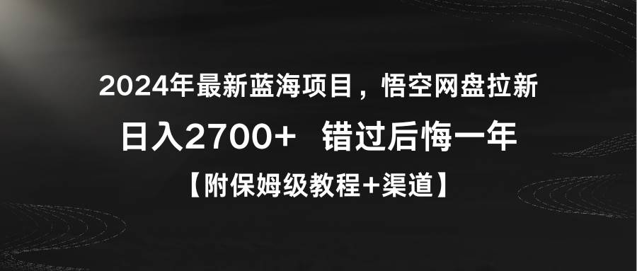 2024年最新蓝海项目，悟空网盘拉新，日入2700+错过后悔一年【附保姆级教…-时光资源网