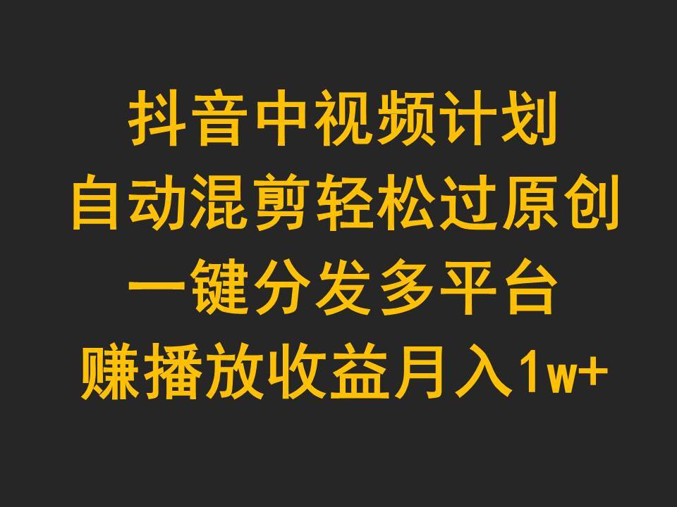 抖音中视频计划，自动混剪轻松过原创，一键分发多平台赚播放收益，月入1w+-时光资源网