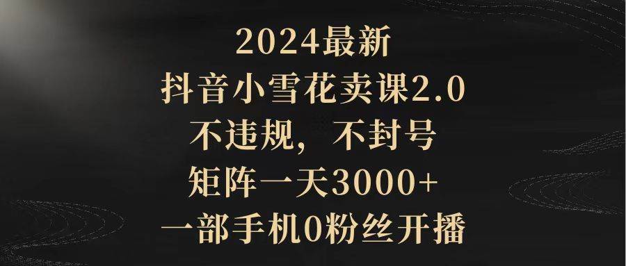 2024最新抖音小雪花卖课2.0 不违规 不封号 矩阵一天3000+一部手机0粉丝开播-时光资源网