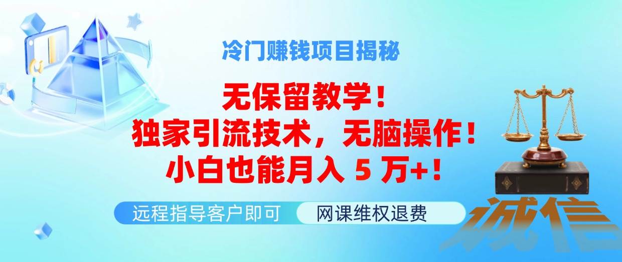 冷门赚钱项目无保留教学！独家引流技术，无脑操作！小白也能月入5万+！-时光资源网
