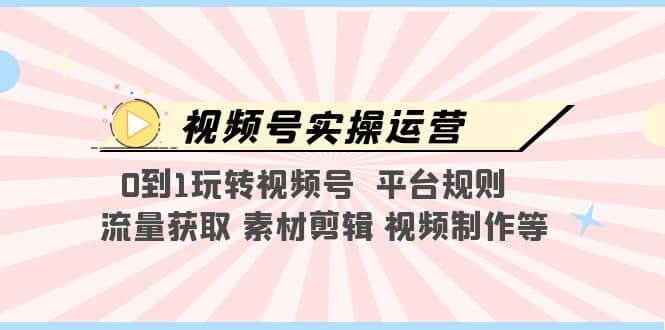 视频号实操运营，0到1玩转视频号 平台规则 流量获取 素材剪辑 视频制作等-时光资源网