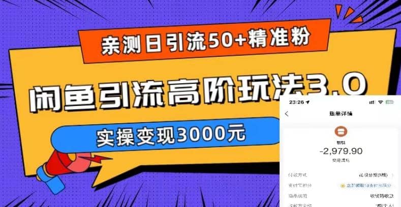 实测日引50+精准粉，闲鱼引流高阶玩法3.0，实操变现3000元-时光资源网