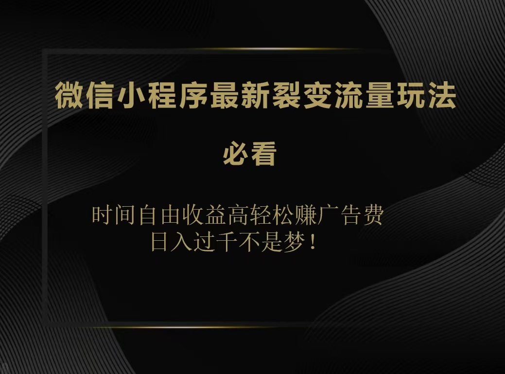 微信小程序最新裂变流量玩法，时间自由收益高轻松赚广告费，日入200-500+-时光资源网