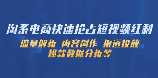 淘系电商快速抢占短视频红利：流量解析 内容创作 渠道投放 爆款数据分析等-时光资源网