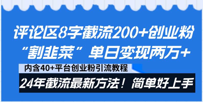 评论区8字截流200+创业粉“割韭菜”单日变现两万+24年截流最新方法！-时光资源网