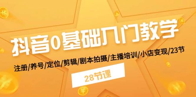 抖音0基础入门教学 注册/养号/定位/剪辑/剧本拍摄/主播培训/小店变现/28节-时光资源网