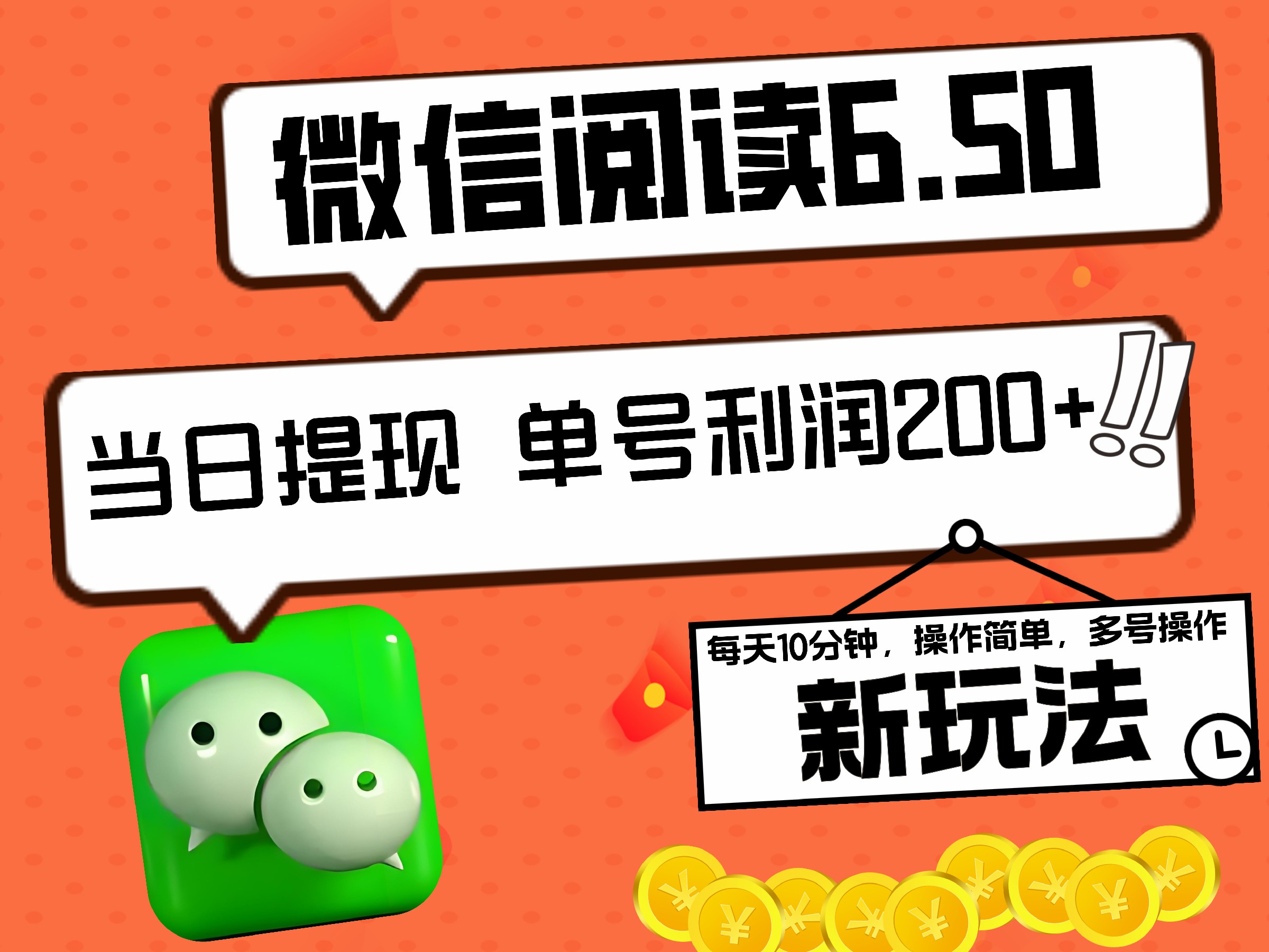 2024最新微信阅读6.50新玩法，5-10分钟 日利润200+，0成本当日提现，可矩阵多号操作-时光资源网