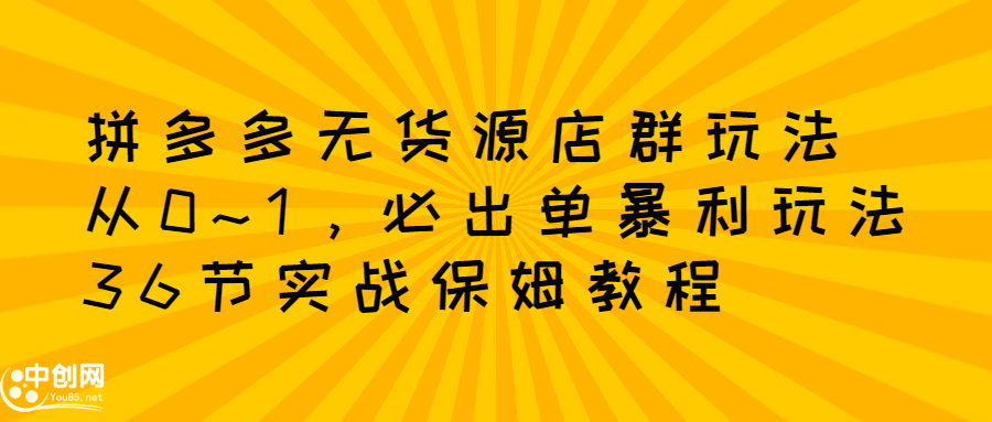 拼多多无货源店群玩法：从0~1，36节实战保姆教程，​极速起店必出单-时光资源网