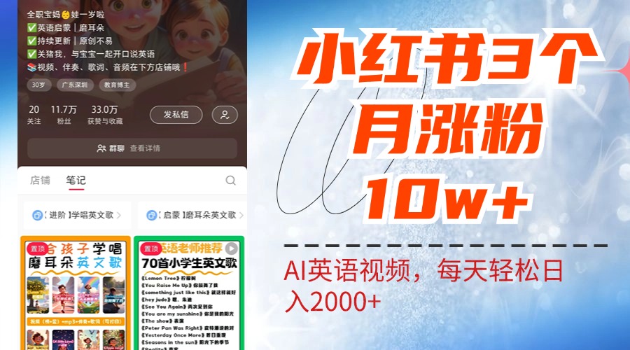 小红书三个月涨粉10W！AI英语视频0成本制作，每天轻松日入2000+-时光资源网