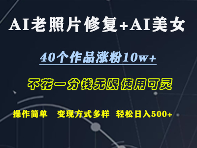 AI老照片修复+AI美女玩发  40个作品涨粉10w+  不花一分钱使用可灵  操作简单  变现方式多样话   轻松日去500+-时光资源网