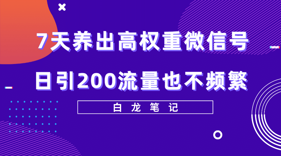 7天养出高权重微信号，日引200流量也不频繁，方法价值3680元-时光资源网