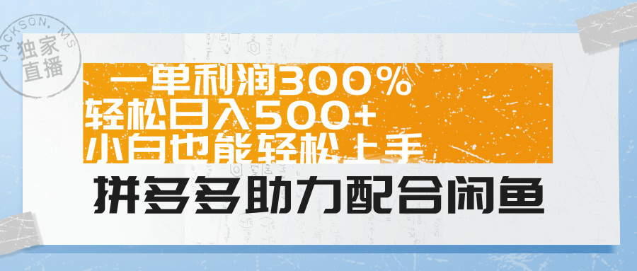 拼多多助力配合闲鱼 一单利润300% 轻松日入500+ 小白也能轻松上手！-时光资源网