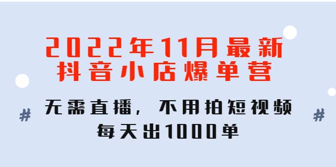 2022年11月最新抖音小店爆单训练营：无需直播，不用拍短视频，每天出1000单-时光资源网