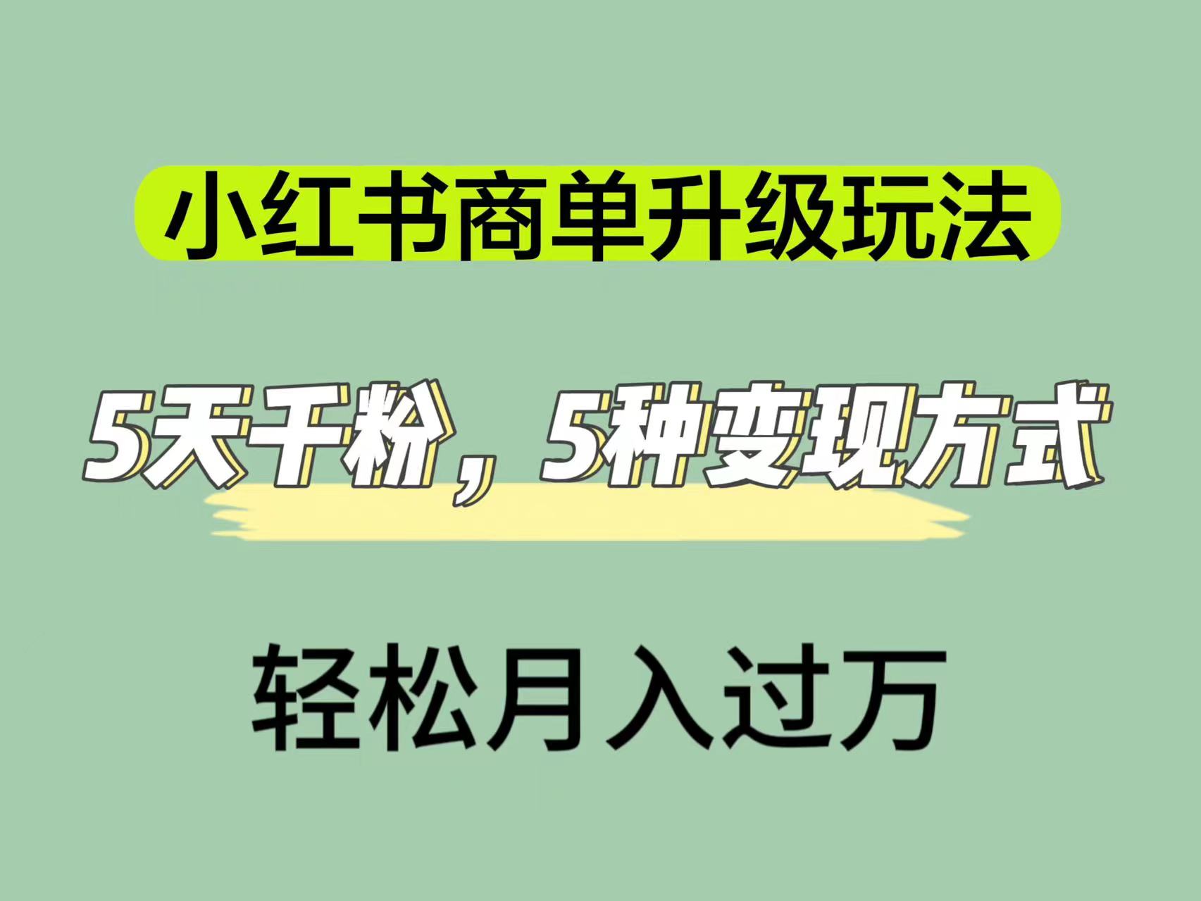 小红书商单升级玩法，5天千粉，5种变现渠道，轻松月入1万+-时光资源网