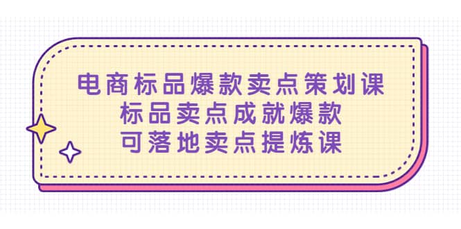 电商标品爆款卖点策划课，标品卖点成就爆款，可落地卖点提炼课-时光资源网