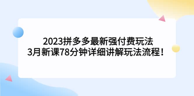 2023拼多多最新强付费玩法，3月新课78分钟详细讲解玩法流程-时光资源网