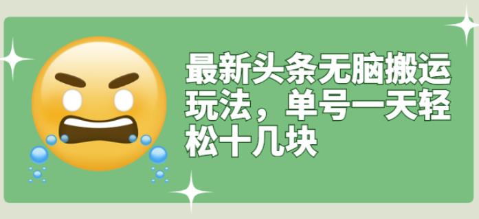 最新头条无脑搬运玩法，单号一天轻松十几块【视频教程+搬运软件】-时光资源网