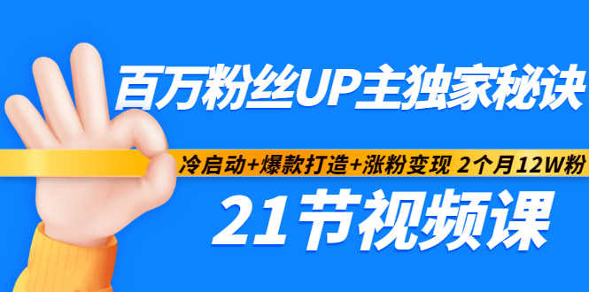 百万粉丝UP主独家秘诀：冷启动+爆款打造+涨粉变现2个月12W粉（21节视频课)-时光资源网