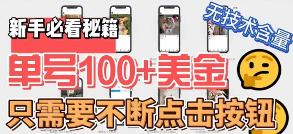 最新无脑只需不断点击按钮，单号100美金暴利项目，可批量操作-时光资源网