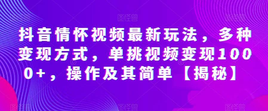 抖音情怀视频最新玩法，多种变现方式，单挑视频变现1000+，操作及其简单【揭秘】-时光资源网