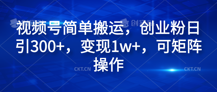 视频号简单搬运，创业粉日引300+，变现1w+，可矩阵操作-时光资源网