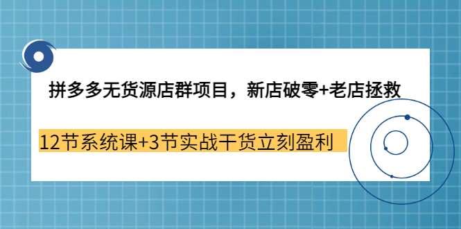 拼多多无货源店群项目，新店破零+老店拯救 12节系统课+3节实战干货立刻盈利-时光资源网