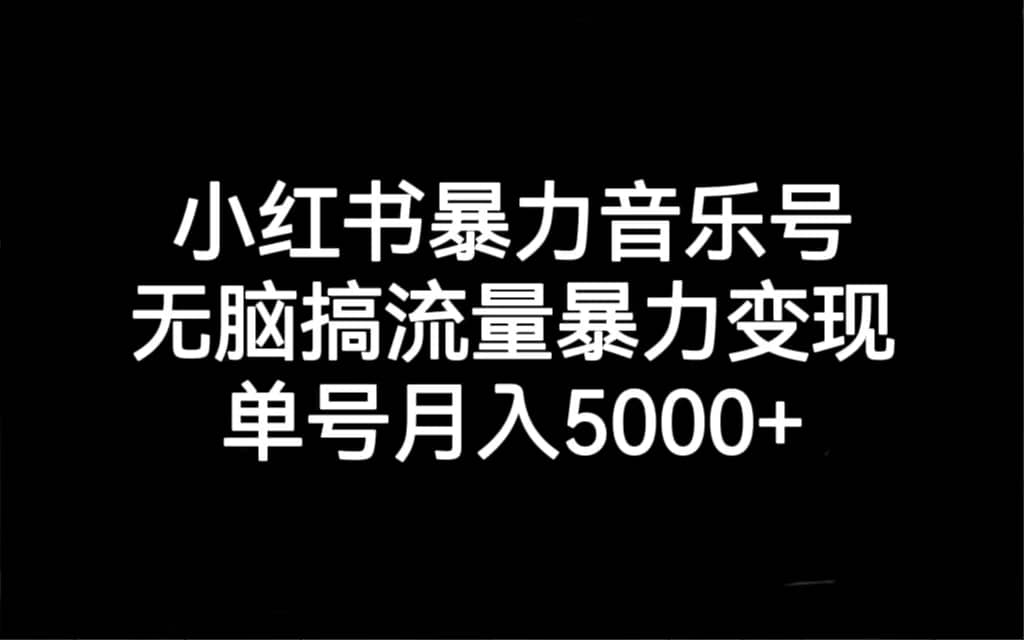 小红书暴力音乐号，无脑搞流量暴力变现，单号月入5000+-时光资源网