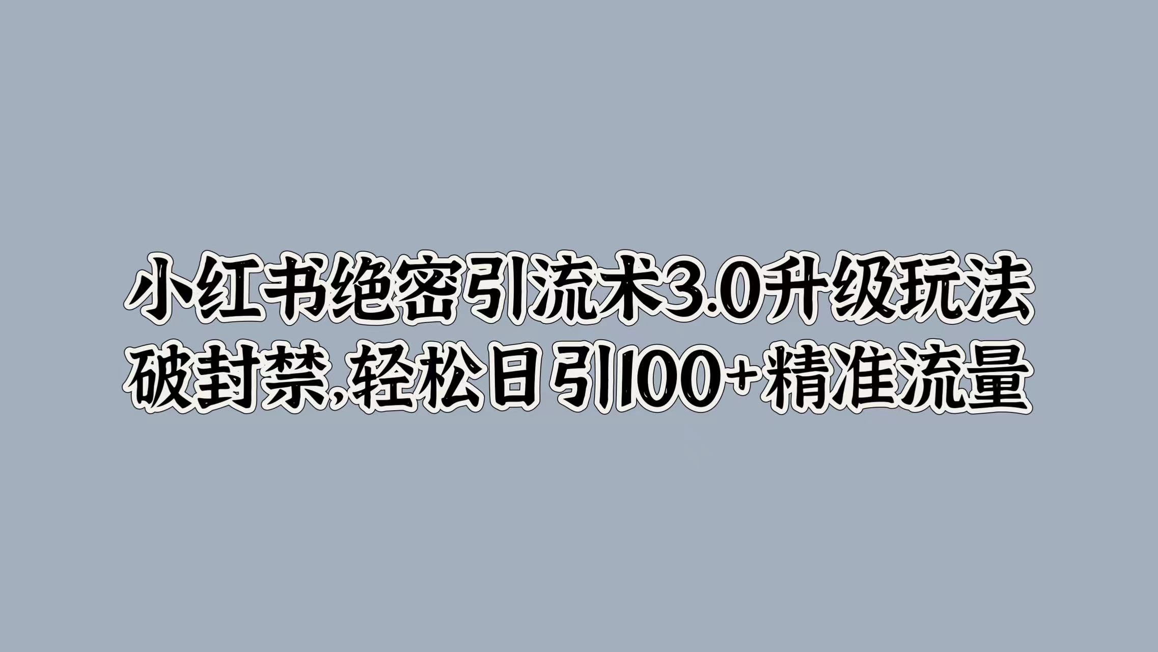 小红书绝密引流术3.0升级玩法，破封禁，轻松日引100+精准流量-时光资源网