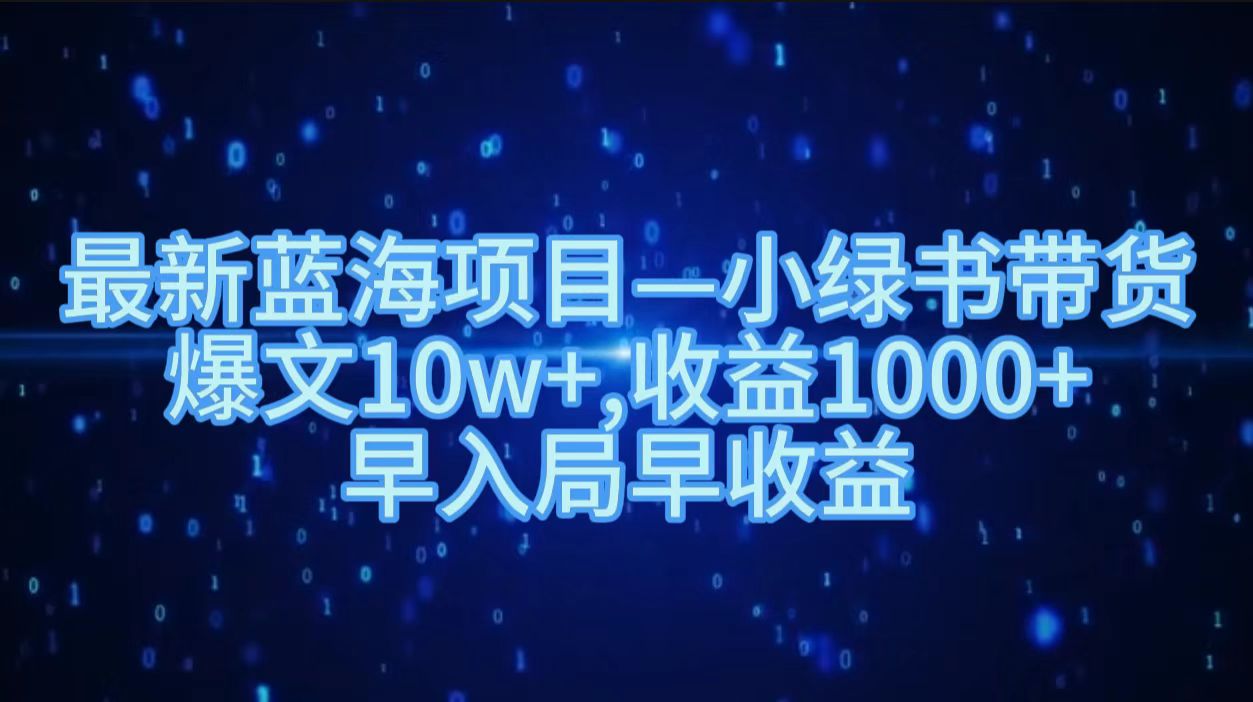 最新蓝海项目小绿书带货，爆文10w＋，收益1000＋，早入局早获益！！-时光资源网