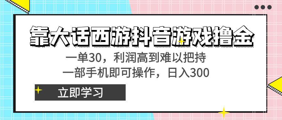 靠大话西游抖音游戏撸金，一单30，利润高到难以把持，一部手机即可操作-时光资源网