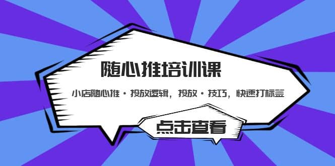 随心推培训课：小店随心推·投放逻辑，投放·技巧，快速打标签-时光资源网