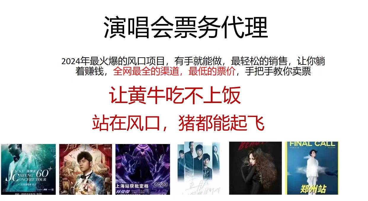 演唱会2024票务代理，全网最低的票价，手把手教你卖票，日入2000+-时光资源网