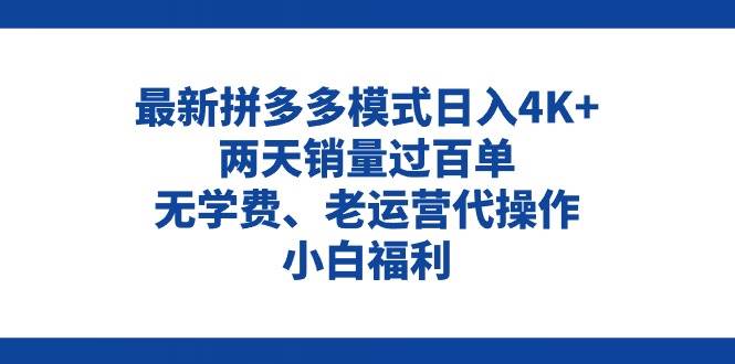 拼多多最新模式日入4K+两天销量过百单，无学费、老运营代操作、小白福利-时光资源网