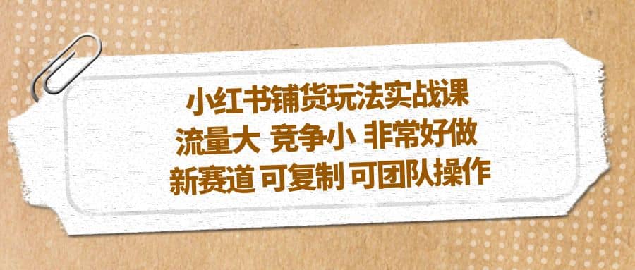 小红书铺货玩法实战课，流量大 竞争小 非常好做 新赛道 可复制 可团队操作-时光资源网